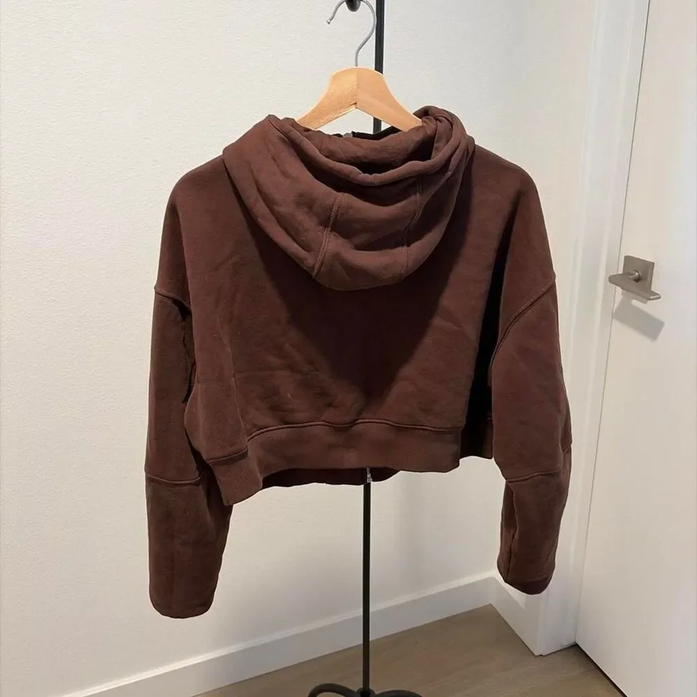 Diesel Women's Chocolate Brown Cropped Full Zip Hoodie Sweater Jacket
